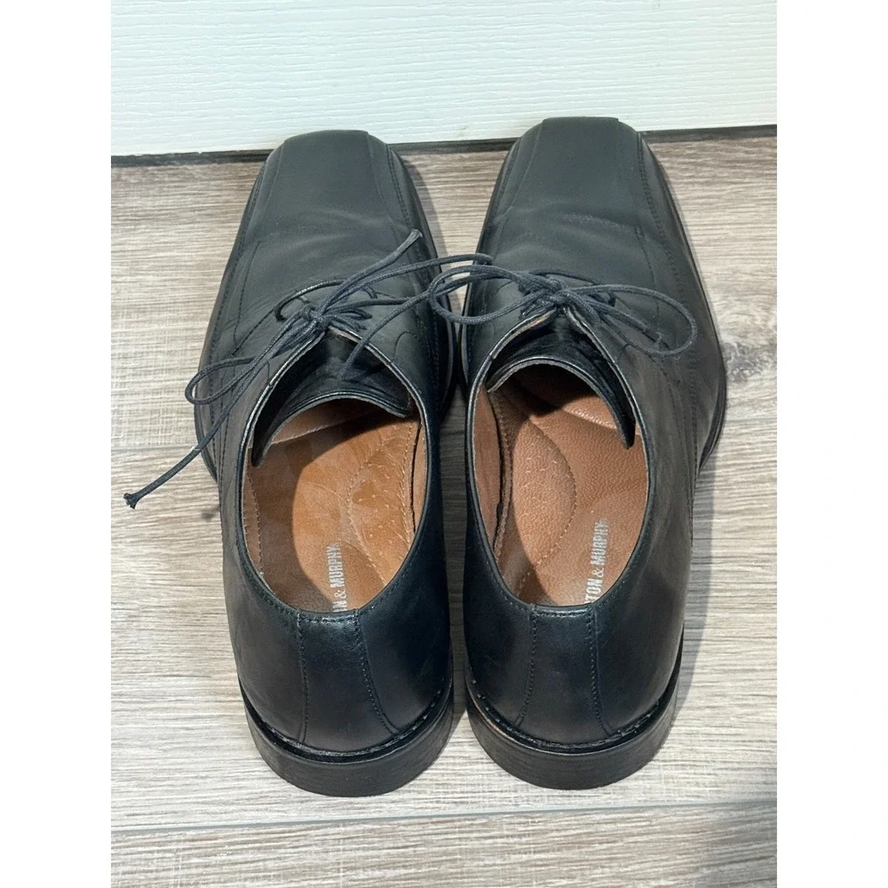 Johnston‎ & Murphy Mens Black Leather Square Bicycle Toe Oxford Dress Shoes 11.5